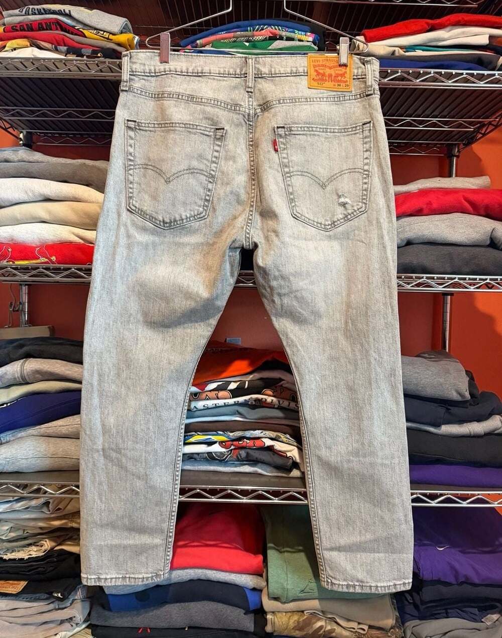 Levi's 512 Slim Taper Jeans Size 36x29 Grey Distressed Denim